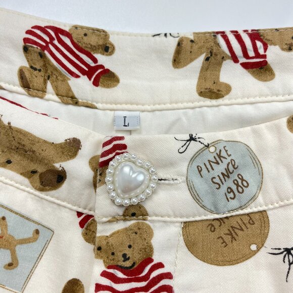 Teddy Bear Print Shorts Christmas Lace Twee High Waisted Women Lace Cream - Picture 8 of 10